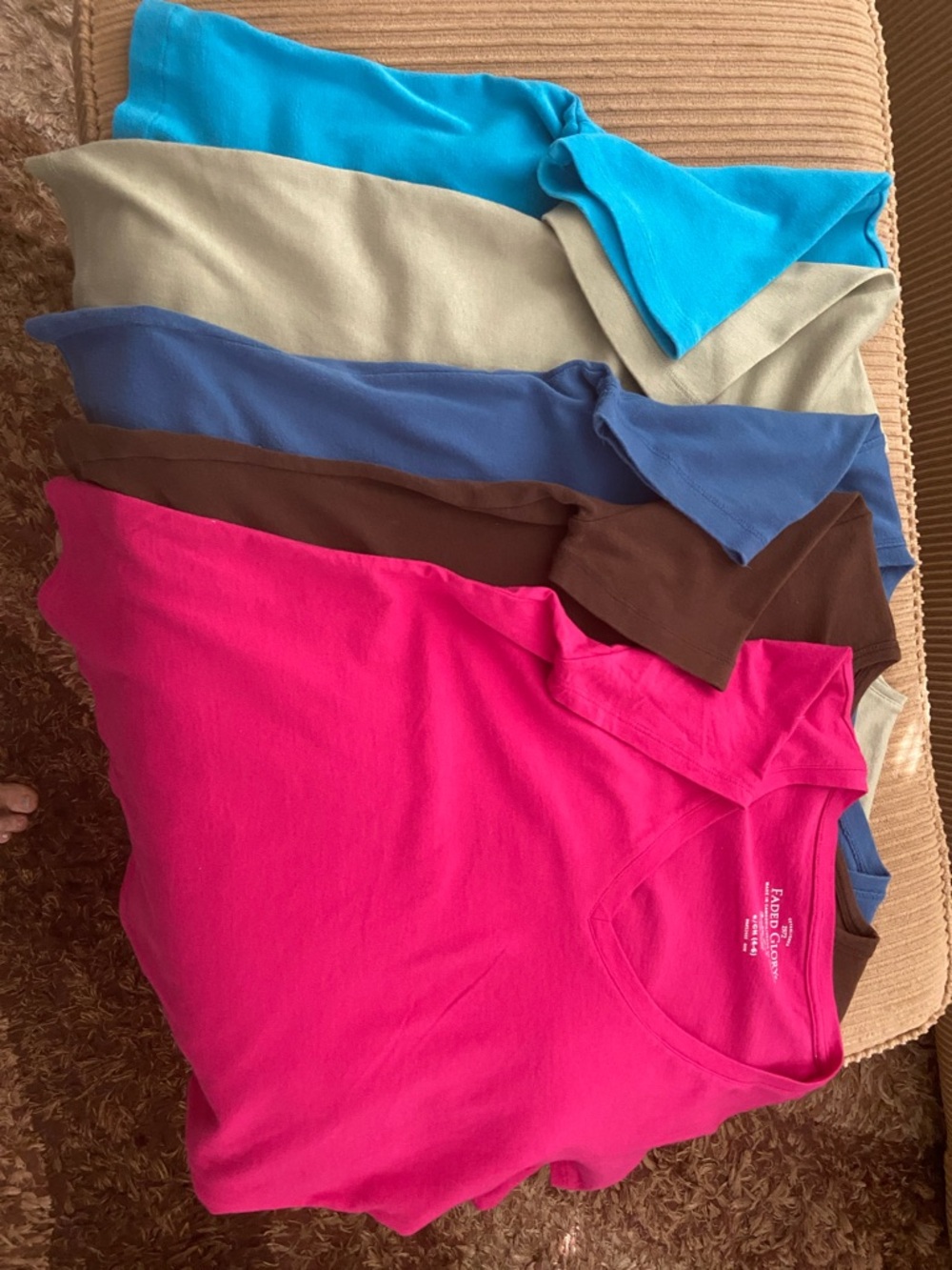 Women's Short Sleeve Tee Lot - Bright Pink, Aqua, Blue, Olive, Brown
